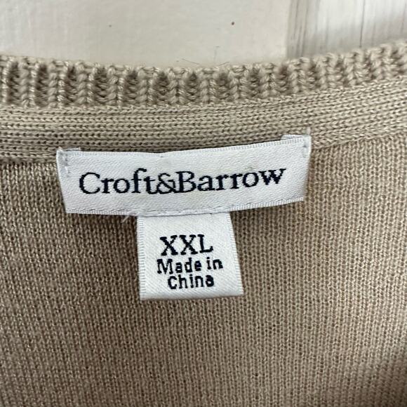Croft & Barrow Tan Crochet‎ V Neck Open Knit Sweater Pullover Beachy Boho XXL - Picture 2 of 7